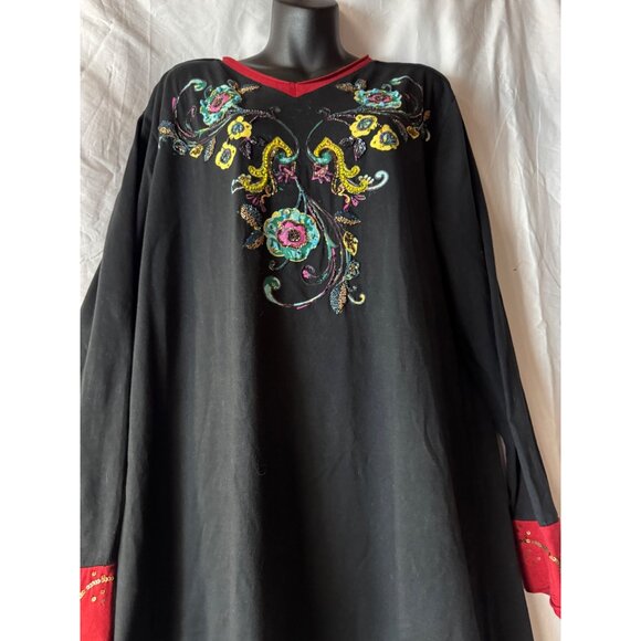 Double D Ranch 2XL Black Tunic Dress Embroidered Boho Hippie Western Mexican - Picture 9 of 15